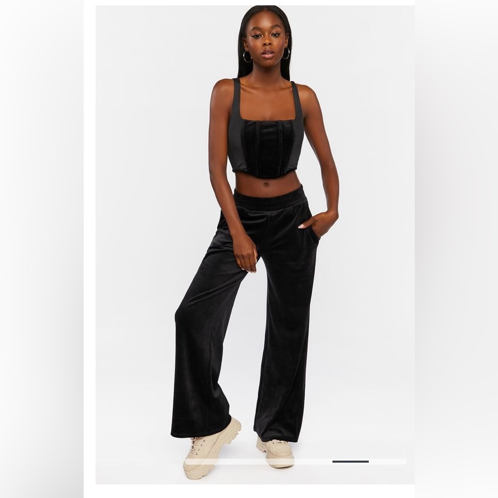 Velour Wide Leg Pants with Velvet Bustier Crop top - Brand new with tags